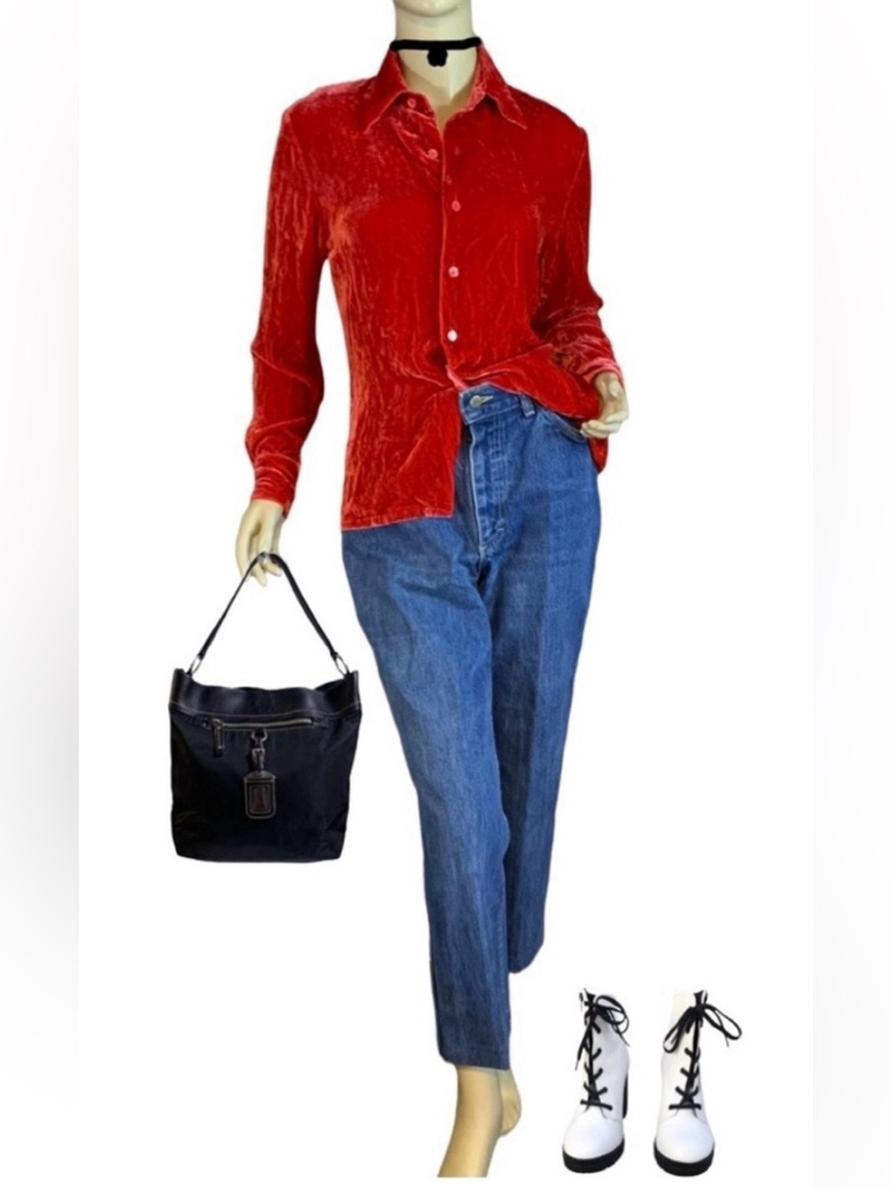EQUIPMENT RED CRUSHED VELVET SILK BLEND BUTTON DOWN SHIRT (S)